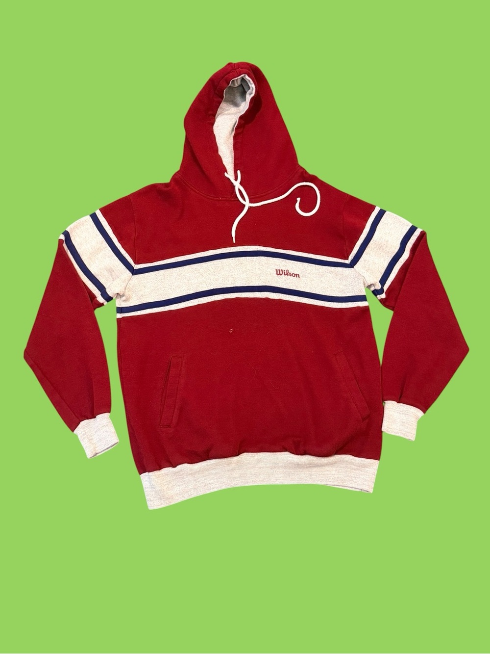Vintage 70s 80s Wilson Hoodie Color Block Stripe Retro Medium Comfy Red Blue